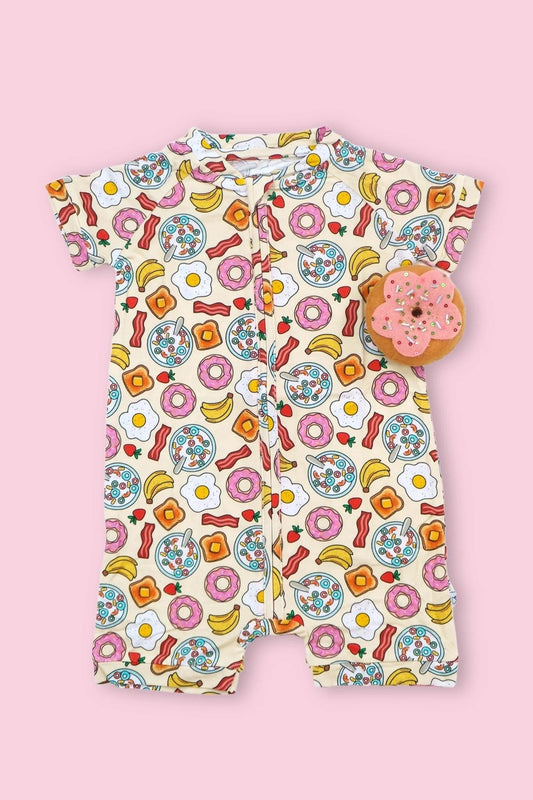 Baby Infant Girls Egg Banana Donuts Short Sleeve Zip Rompers preorder