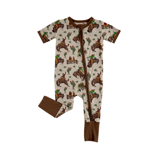 Baby Infant Boys Western Rodeo Cactus Zip Rompers preorder