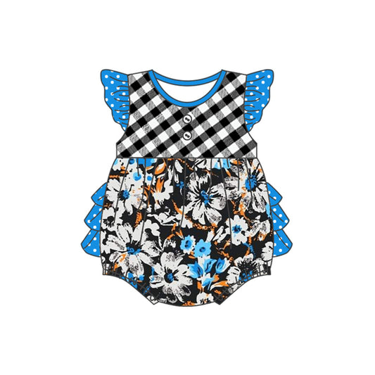 Baby Infant Girls Black Flowers Ruffles Rompers preorder