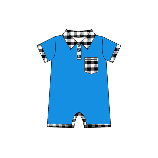 Baby Infant Boys Black Checkered Pocket Rompers preorder