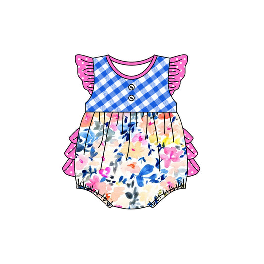 Baby Infant Girls Blue Flowers Ruffles Rompers preorder