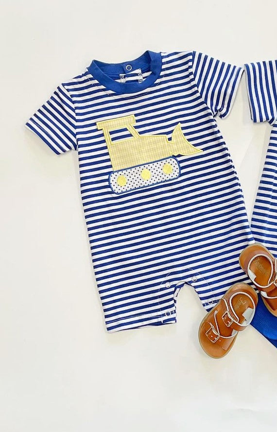 Baby Infant Boys Construction Stripes Rompers preorder