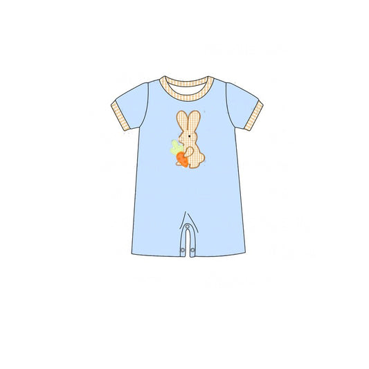 Baby Infant Boys Easter Blue Rabbits Carrot Short Sleeve Rompers preorder