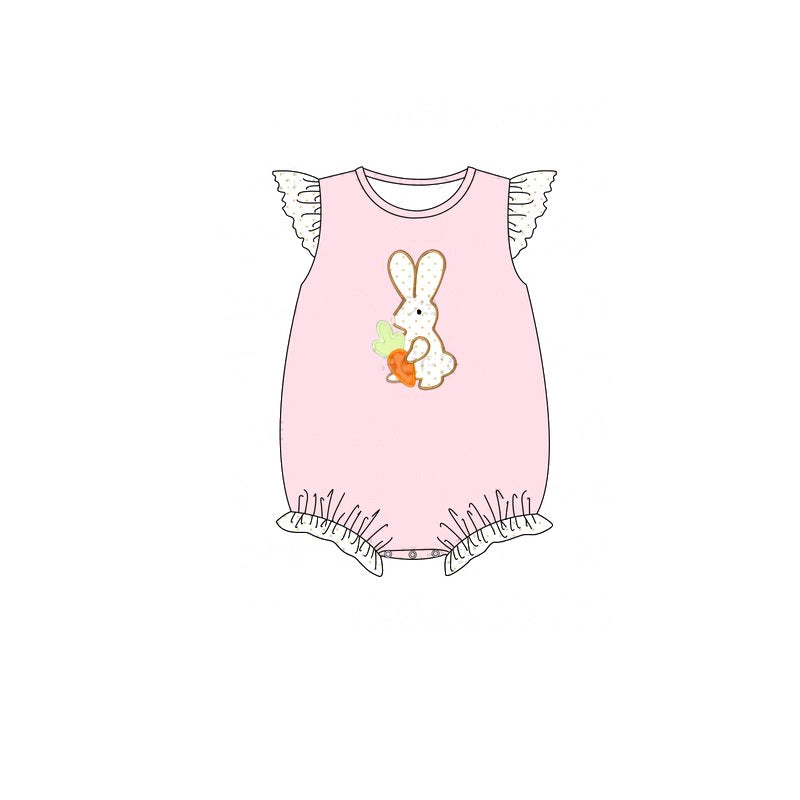 Baby Infant Girls Easter Pink Rabbits Carrot Flutter Sleeve Rompers preorder