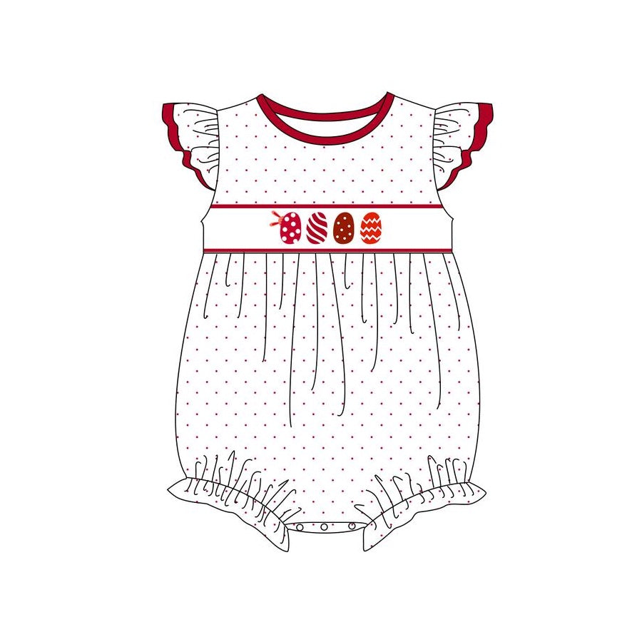 Baby Infant Girls Easter Red Eggs Flutter Sleeve Rompers preorder