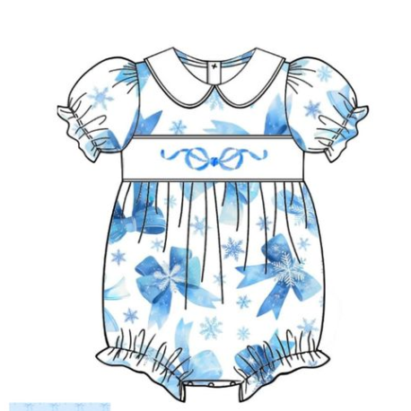 Baby Infant Girls Blue Bows Short Sleeve Rompers preorder