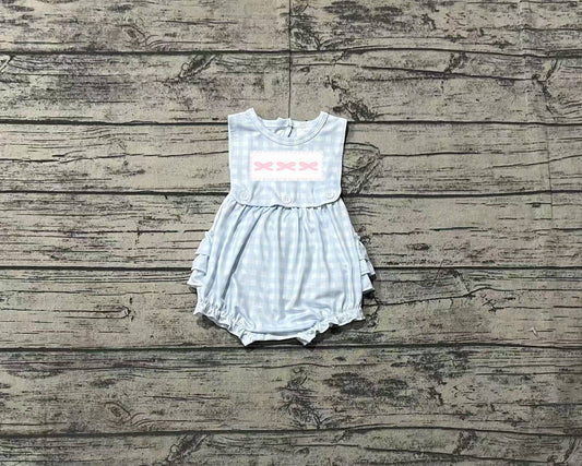 Baby Infant Girls Blue Checkered Bows Sleeveless Rompers preorder