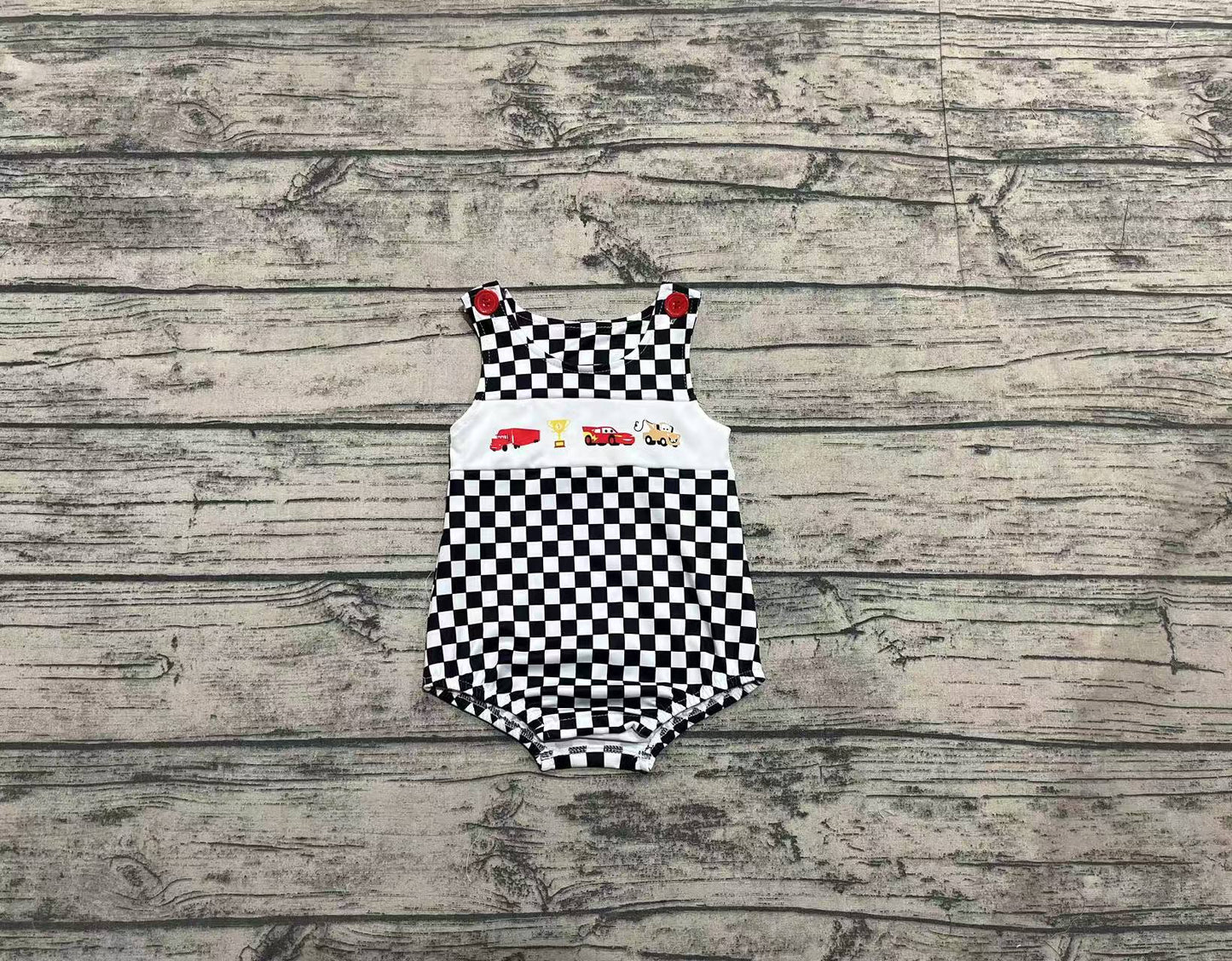 Baby Infant Boys Racing Cars Checkered Rompers