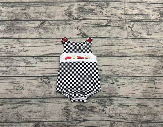 Baby Infant Boys Racing Cars Checkered Rompers