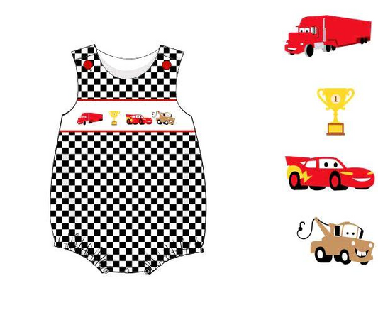 Baby Infant Boys Racing Cars Checkered Rompers preorder