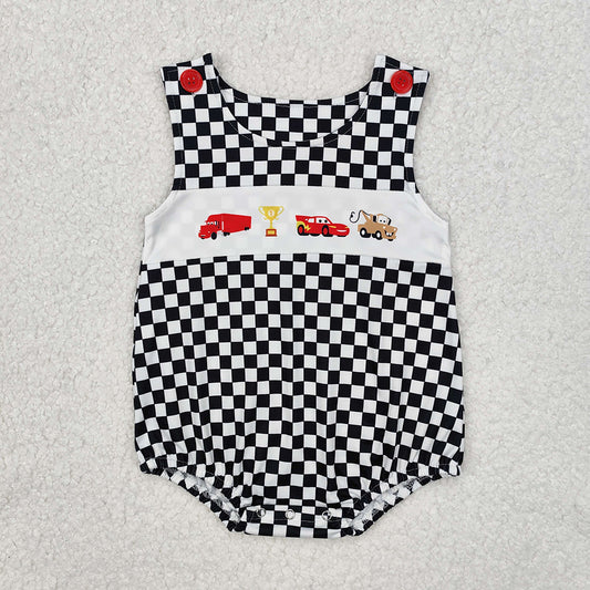 Baby Infant Boys Racing Cars Checkered Rompers