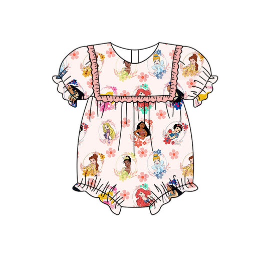 Baby Infant Girls Pink Princess Flowers Short Sleeve Rompers preorder