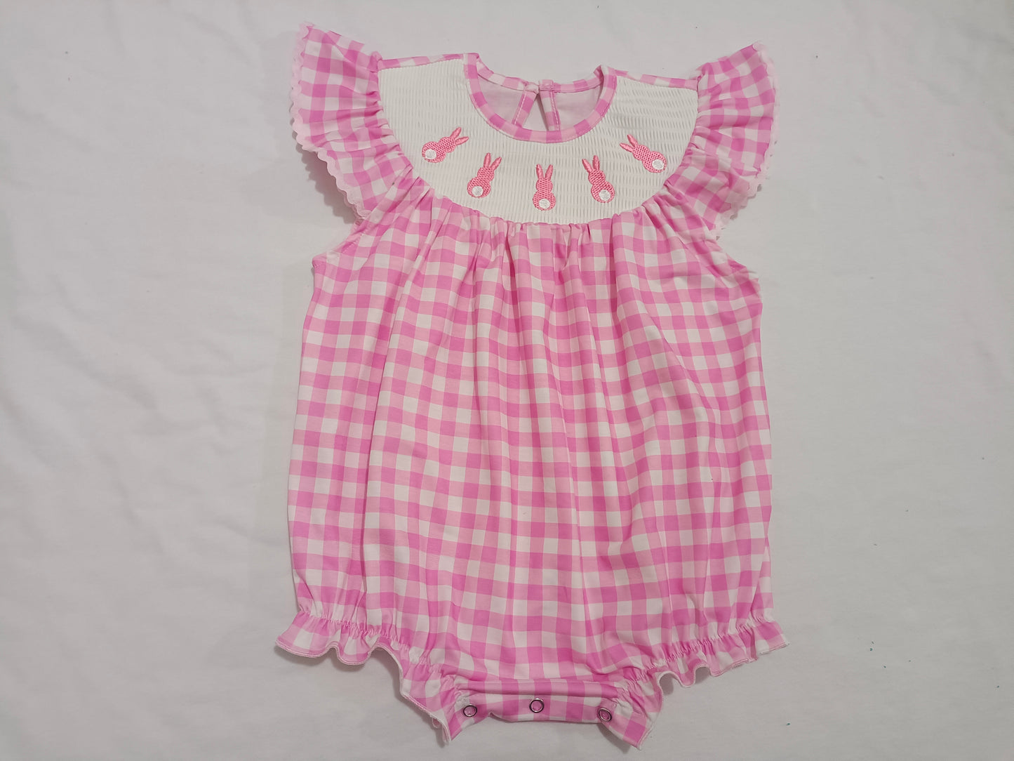 Baby Infant Girls Easter Rabbits Checkered Smocked Rompers preorder