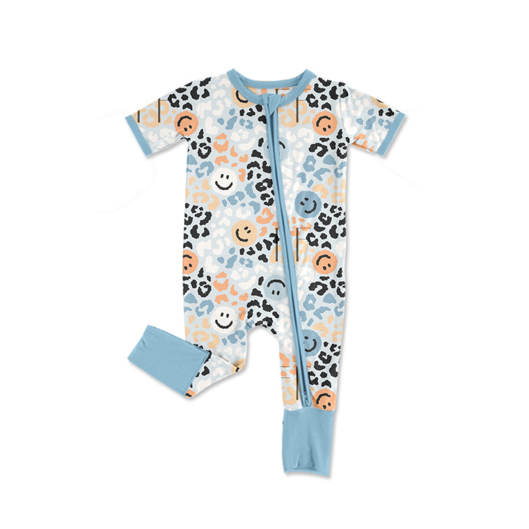 Baby Infant Girls Leopard Smile Zip Rompers preorder