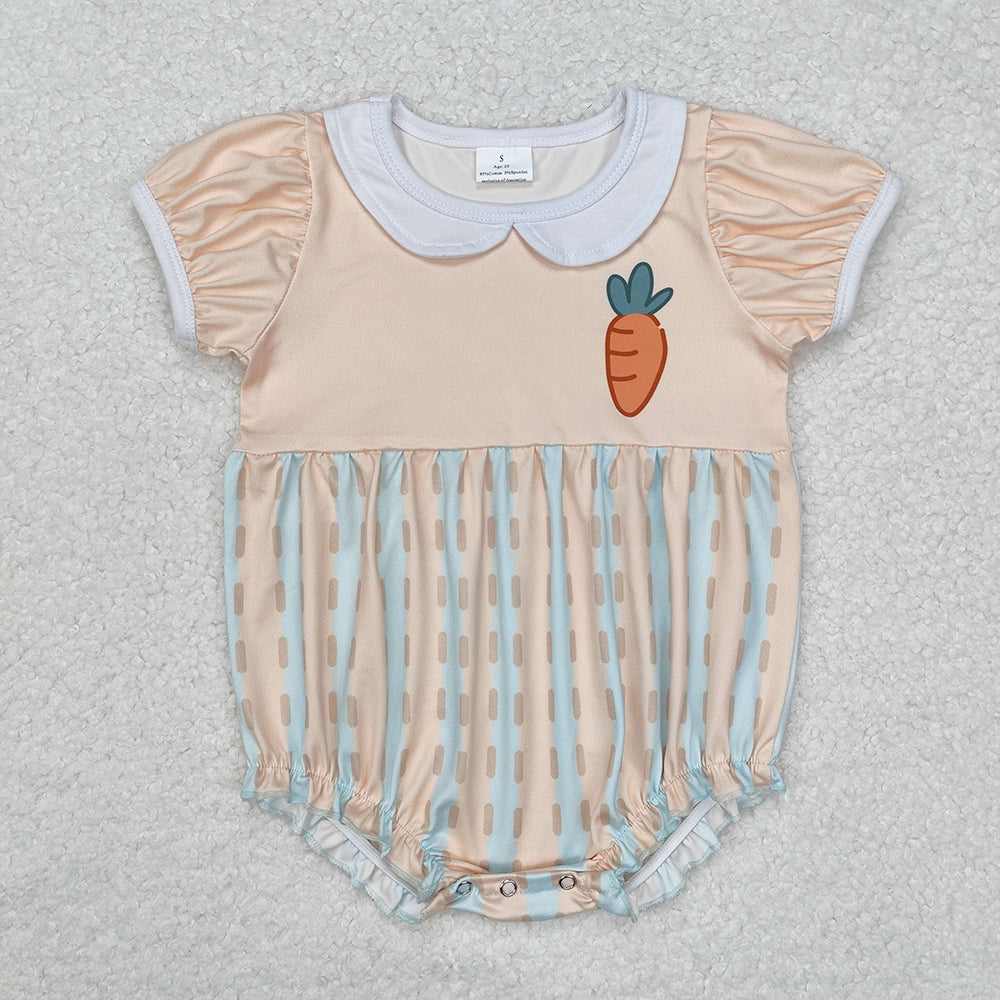 Baby Infant Girls Easter Carrot Short Sleeve Rompers