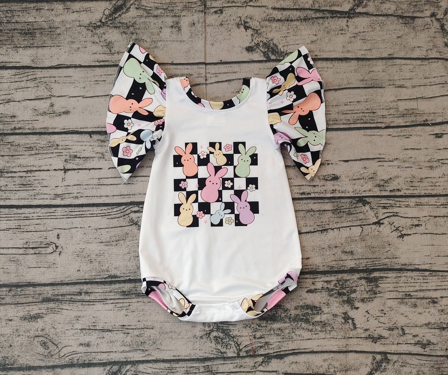 Baby Infant Girls Easter Checkered Rabbits Rompers