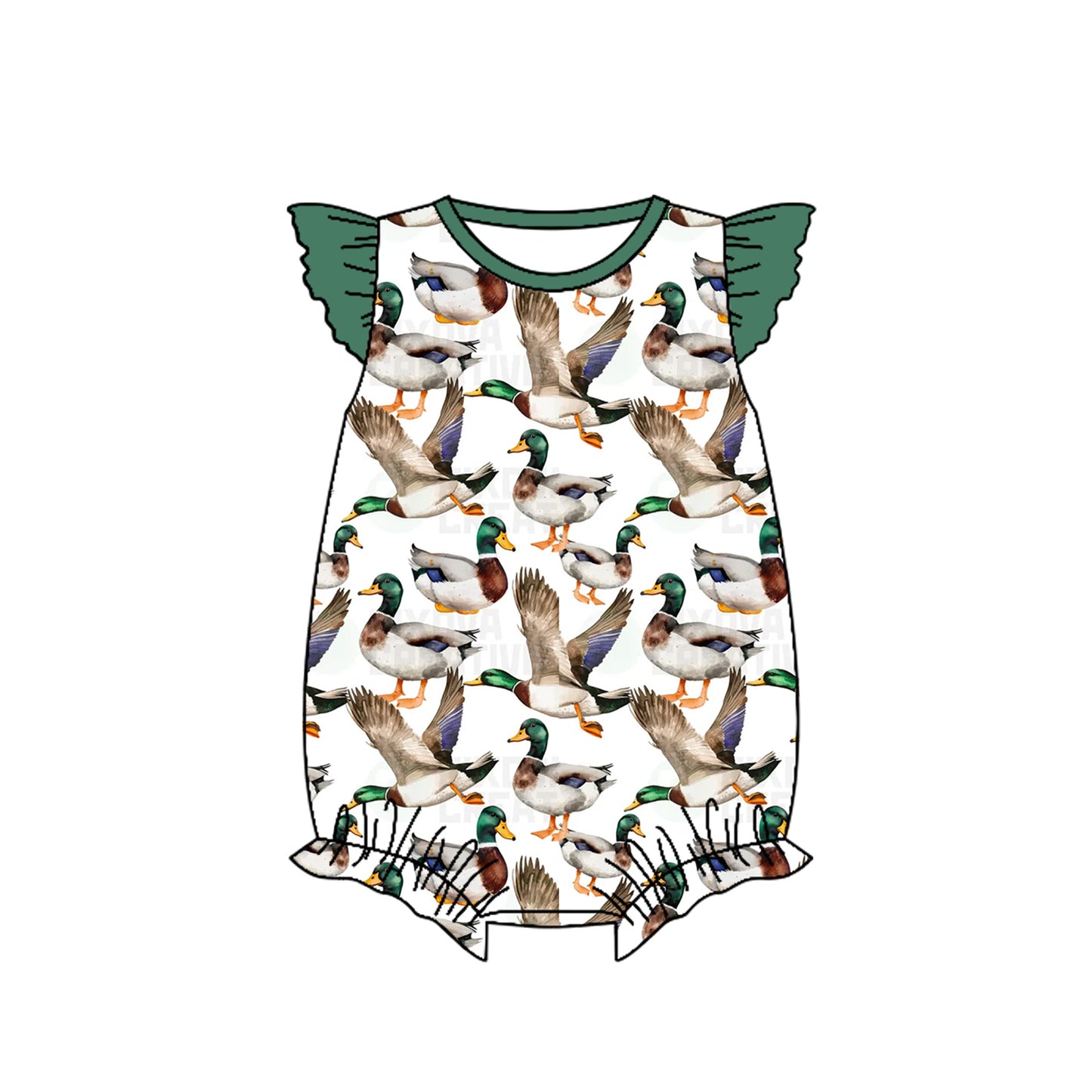 Baby Infant Girls Mallard Ducks Hunting Flutter Sleeve Rompers preorder