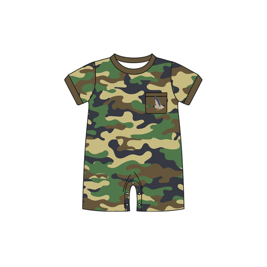 Baby Infant Boys Green Camo Duck Short Sleeve Rompers preorder