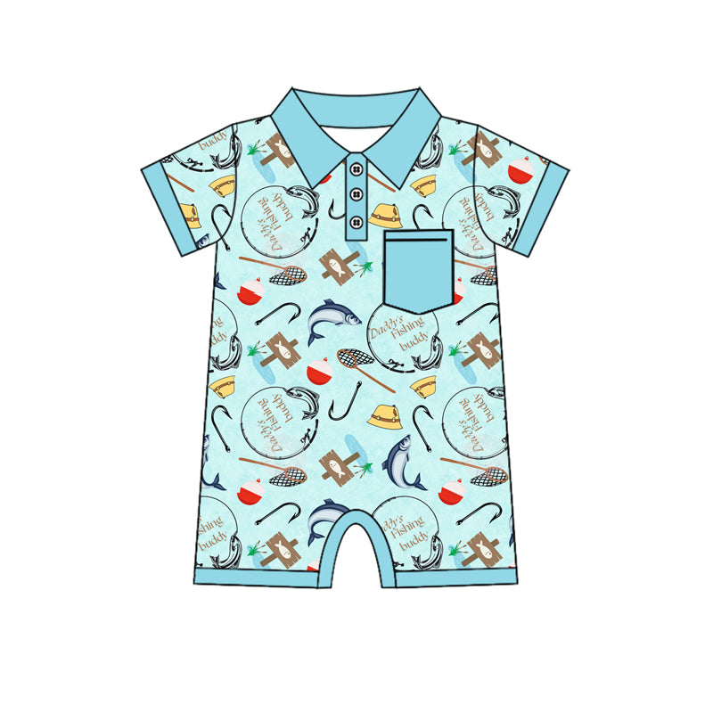 Baby Infant Boys Fishing Buddy Short Sleeve Rompers preorder