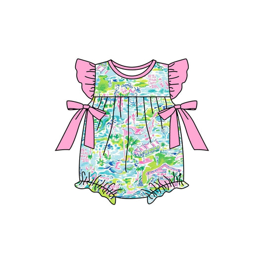 Baby Infant Girls Pink Blue Flowers Bows Rompers preorder