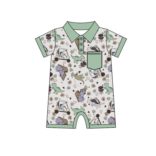 Baby Infant Boys Green Dinosaurs Pocket Rompers preorder