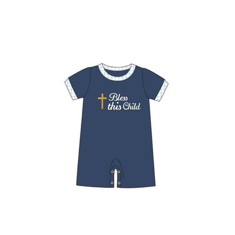 Baby Infant Boys Bless This Child Short Sleeve Easter Rompers preorder