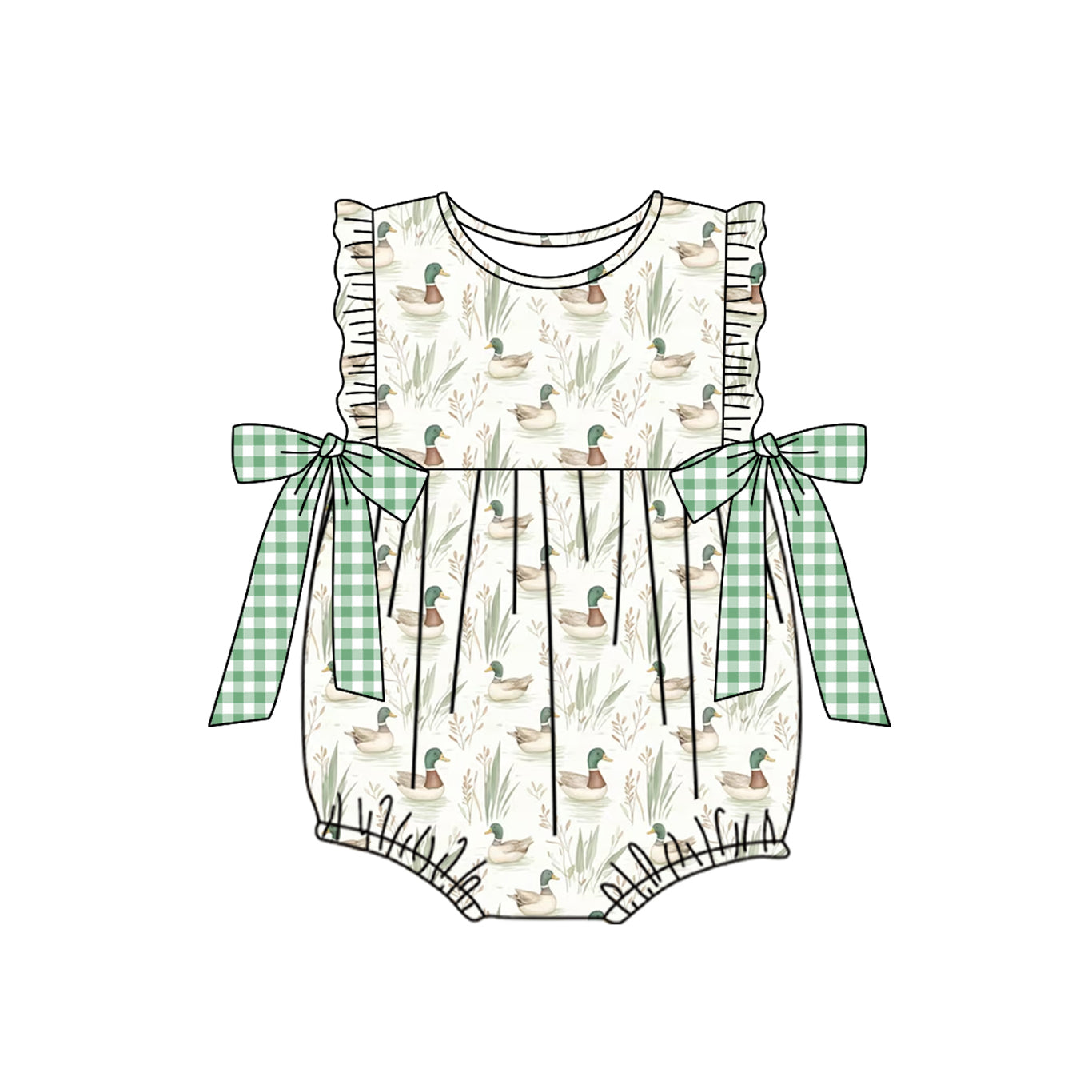 Baby Infant Girls Green Mallard Ducks Bubbles Rompers preorder