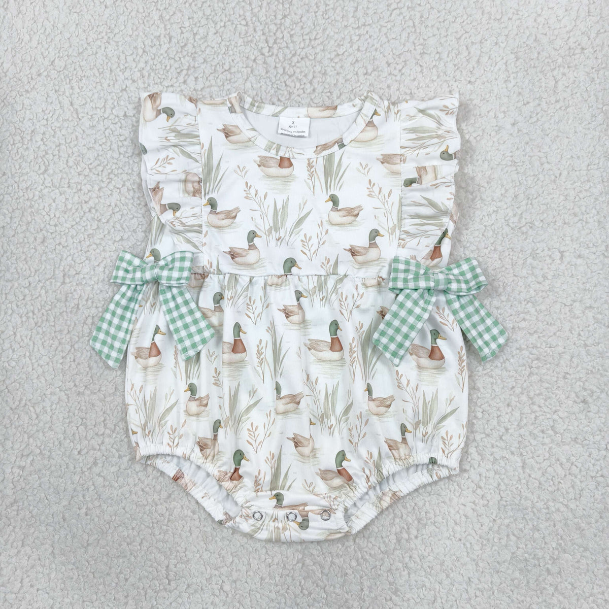 Baby Girls Sleeveless Green Mallard Ducks Bubbles Rompers