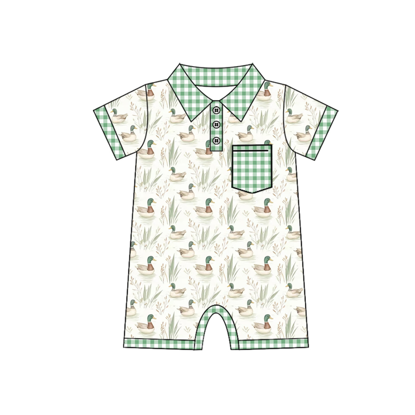 Baby Infant Boys Green Mallard Ducks Pocket Rompers preorder