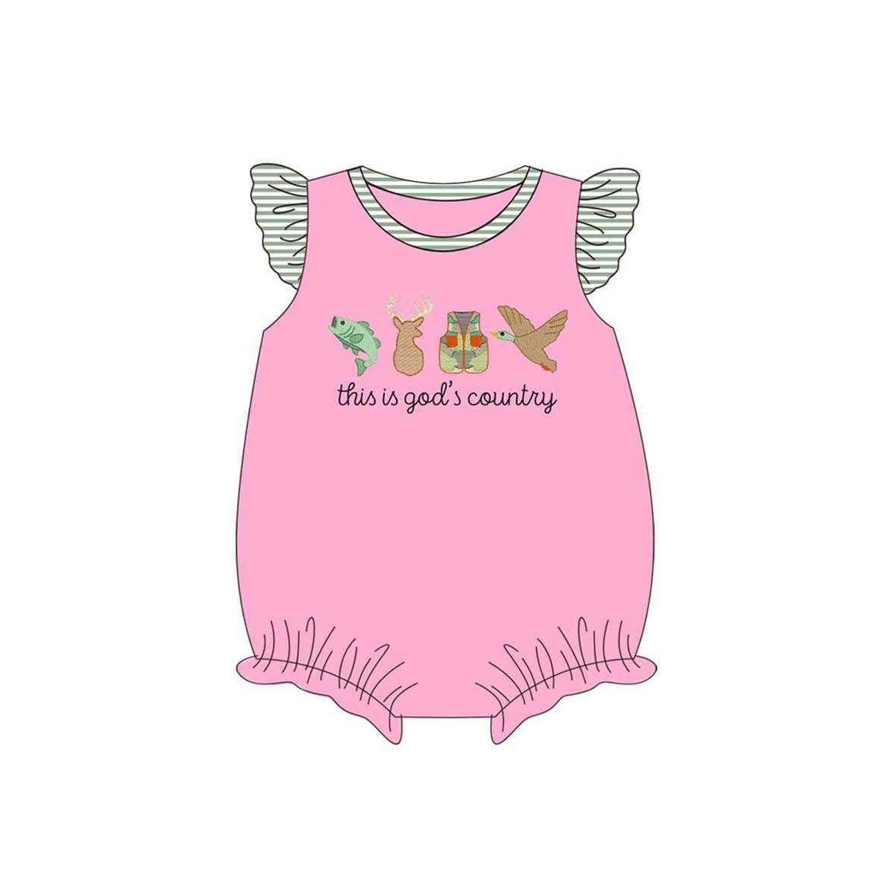 Baby Infant Girls God Country Flutter Sleeve Rompers preorder