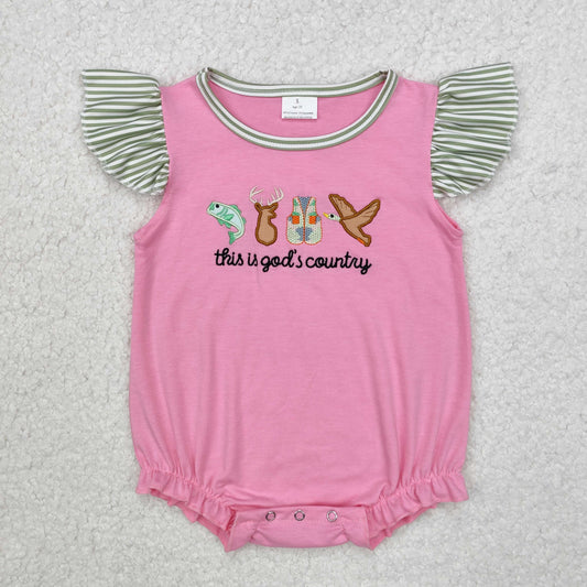 USA Shop Baby Girls Embroidery Deer Duck Fishing Hunting Ruffle Rompers