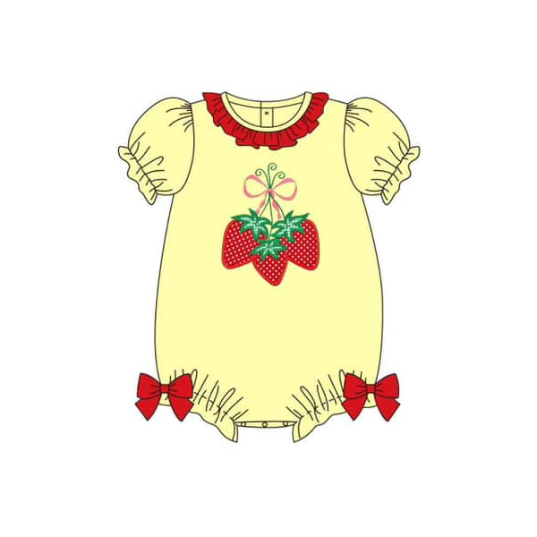 Baby Infant Girls Strawberry Bows Short Sleeve Rompers preorder