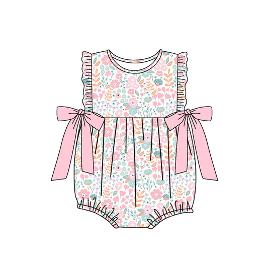 Baby Infant Girls Pink Green Flowers Sleeveless Rompers preorder