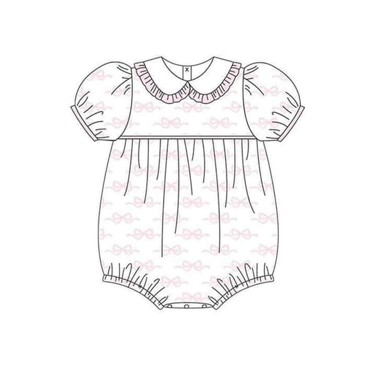 Baby Infant Girls Short Sleeve Pink Collar Bows Rompers preorder