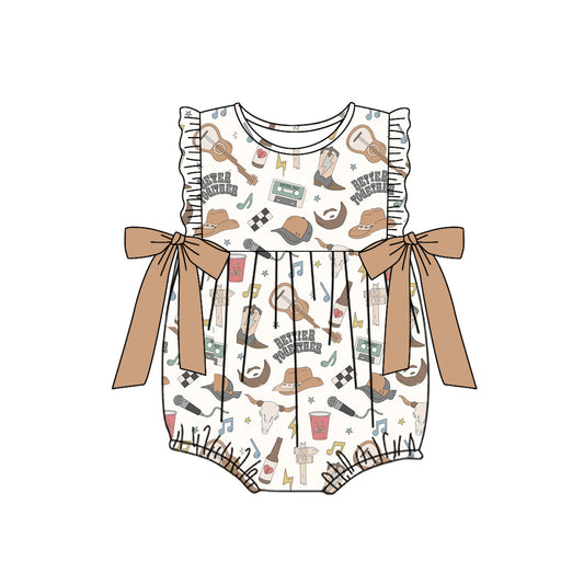 Baby Infant Girls Cow Western Pocket Rompers preorder