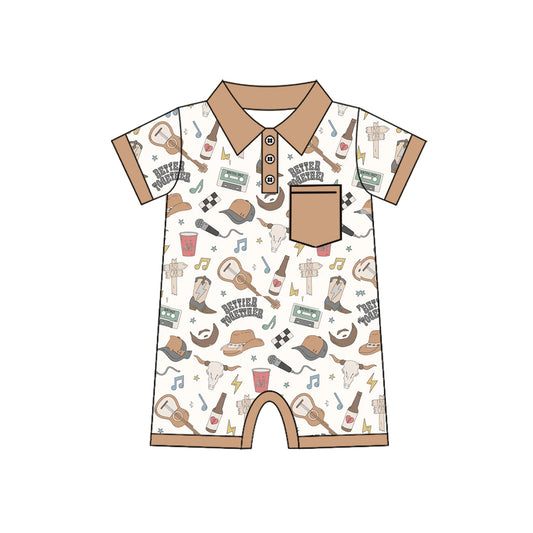 Baby Infant Boys Cow Western Pocket Rompers preorder