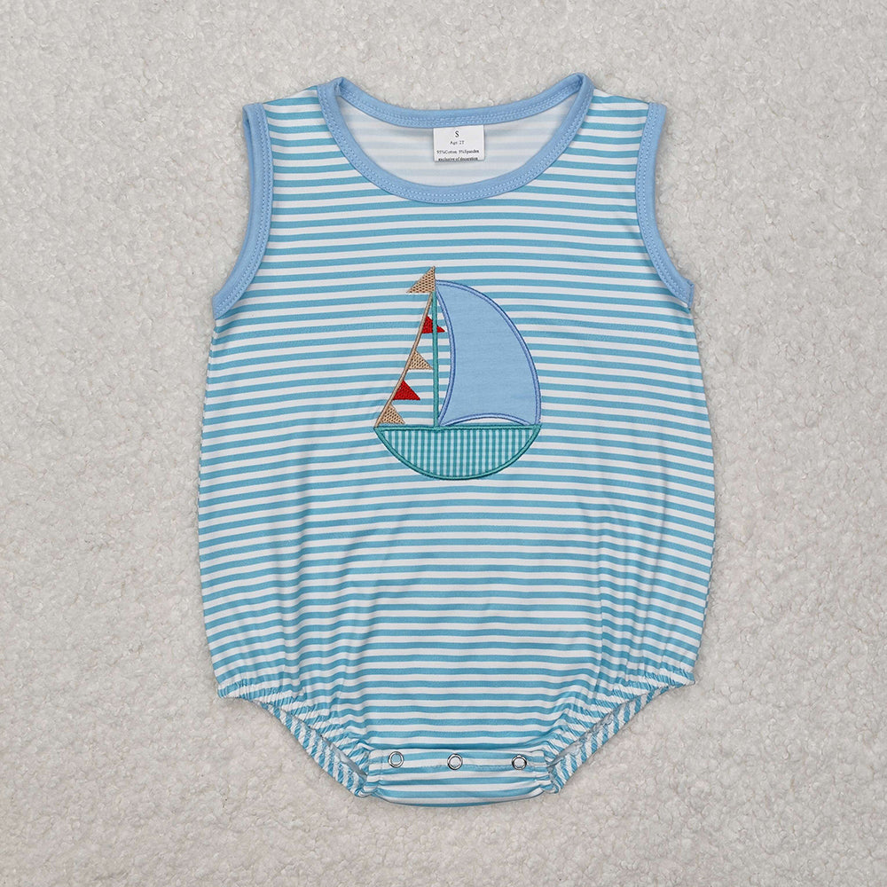Baby Infant Boys Stripes Boat Sleeveless Rompers