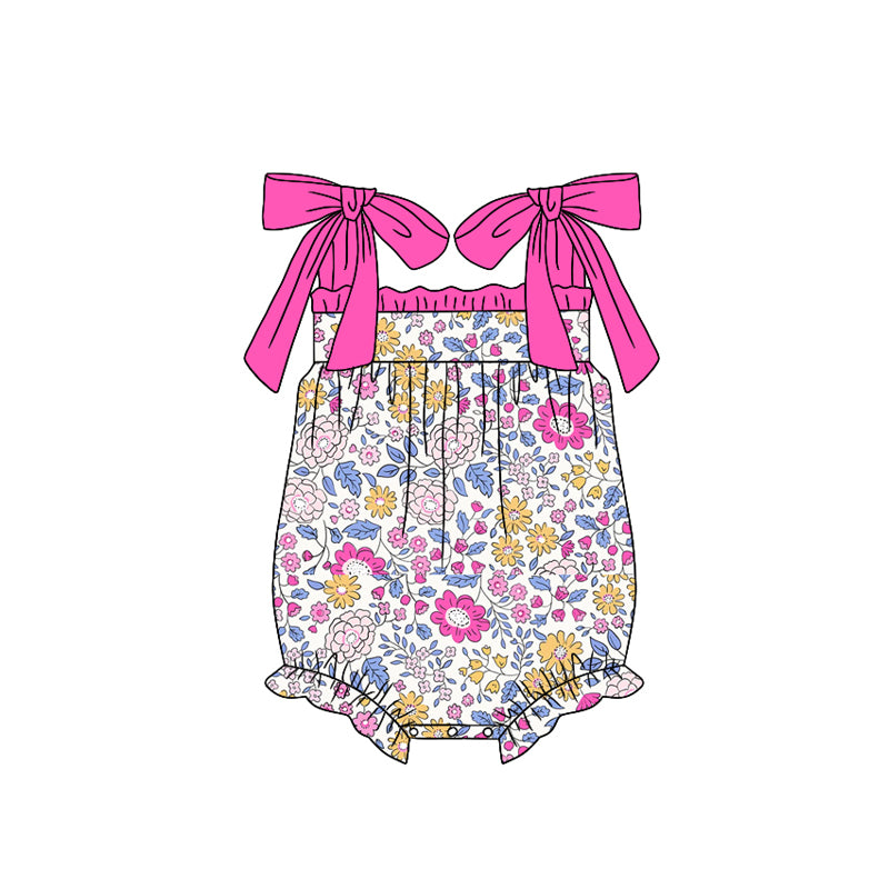 Baby Infant Girls Pink Blue Flowers Straps Rompers preorder