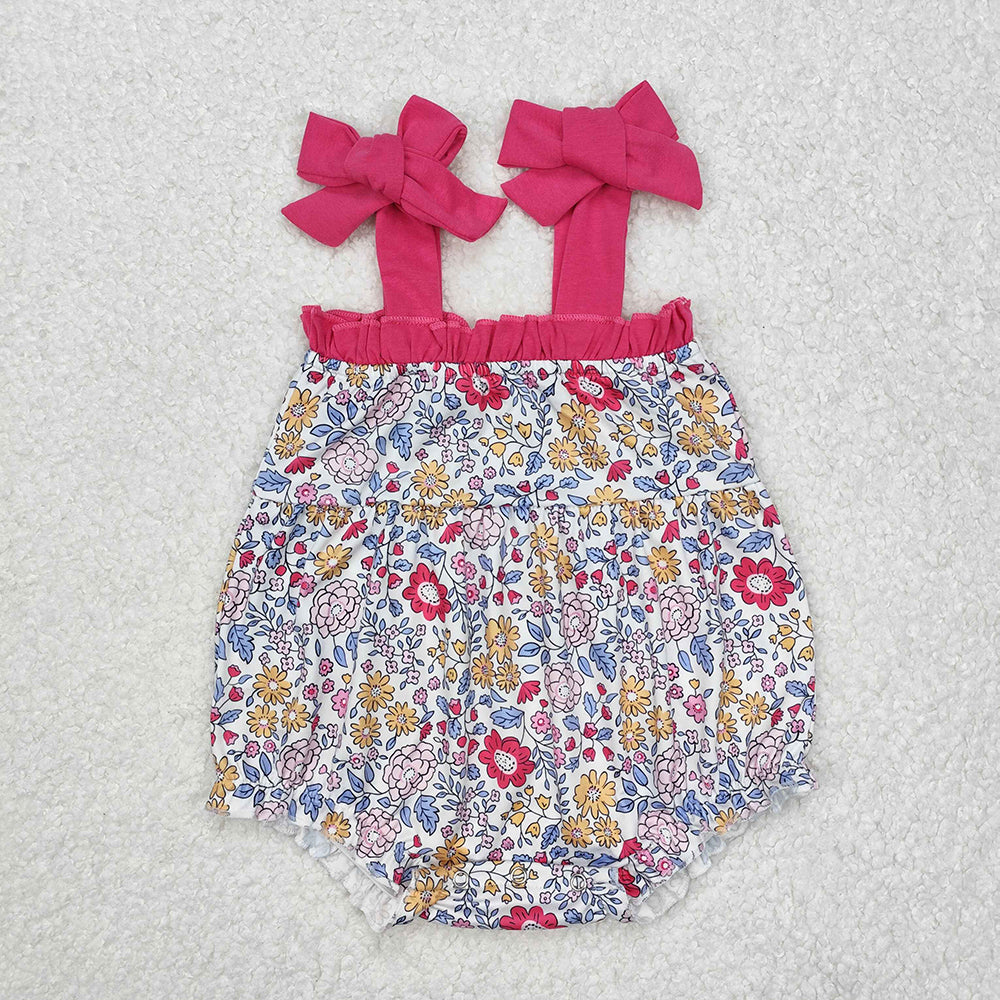 Baby Infant Girls Pink Blue Flowers Straps Rompers