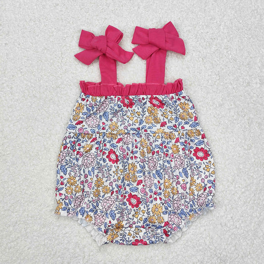 Baby Infant Girls Pink Blue Flowers Straps Rompers