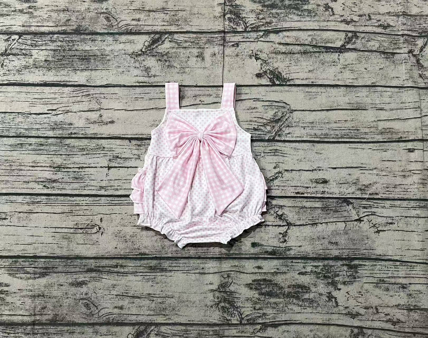Baby Infant Girls Pink Dots Bows Straps Rompers