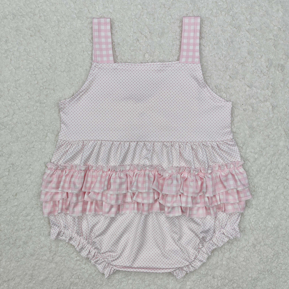 Baby Infant Girls Pink Dots Bows Straps Rompers