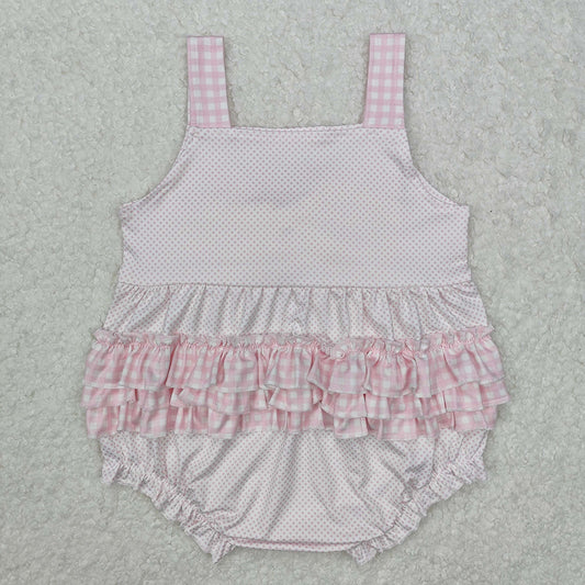 Baby Infant Girls Pink Dots Bows Straps Rompers