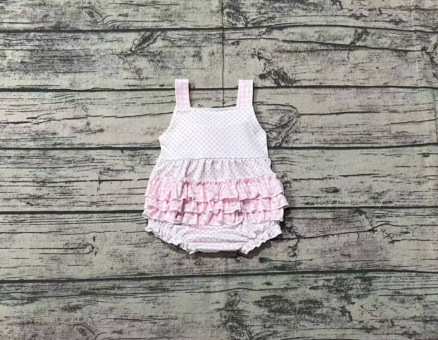 Baby Infant Girls Pink Dots Bows Straps Rompers
