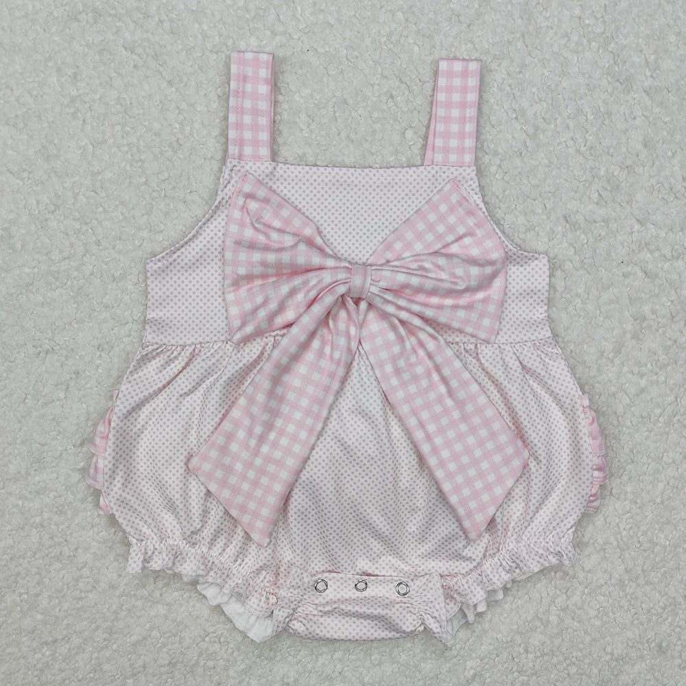 Baby Infant Girls Pink Dots Bows Straps Rompers