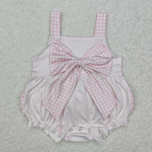 Baby Infant Girls Pink Dots Bows Straps Rompers
