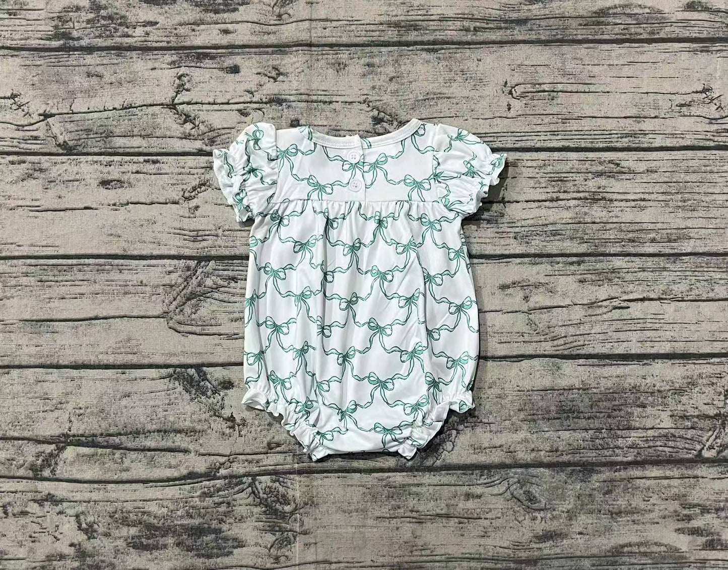 Baby Infant Girls Coffee Green Bows Short Sleeve Rompers