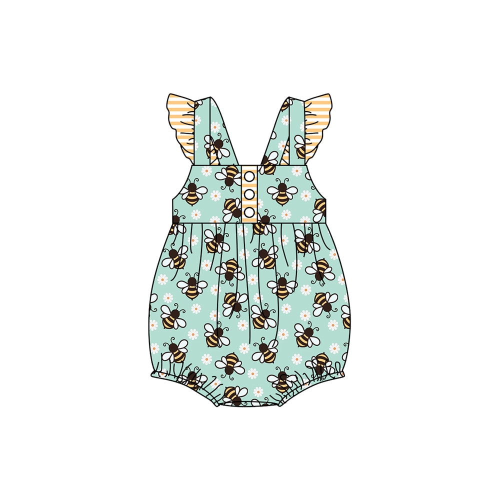 Baby Infant Girls Honey Bee Flutter Sleeve Rompers preorder