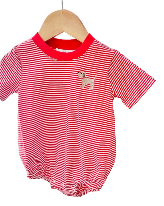 Baby Infant Boys Red Stripes Dog Short Sleeve Rompers preorder