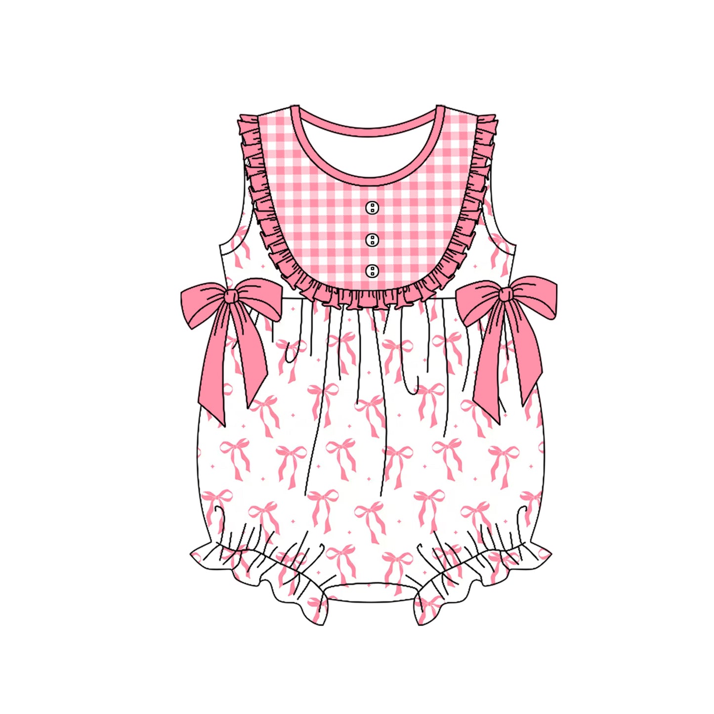 Baby Infant Girls Pinks Bows Bib Sleeveless Rompers preorder